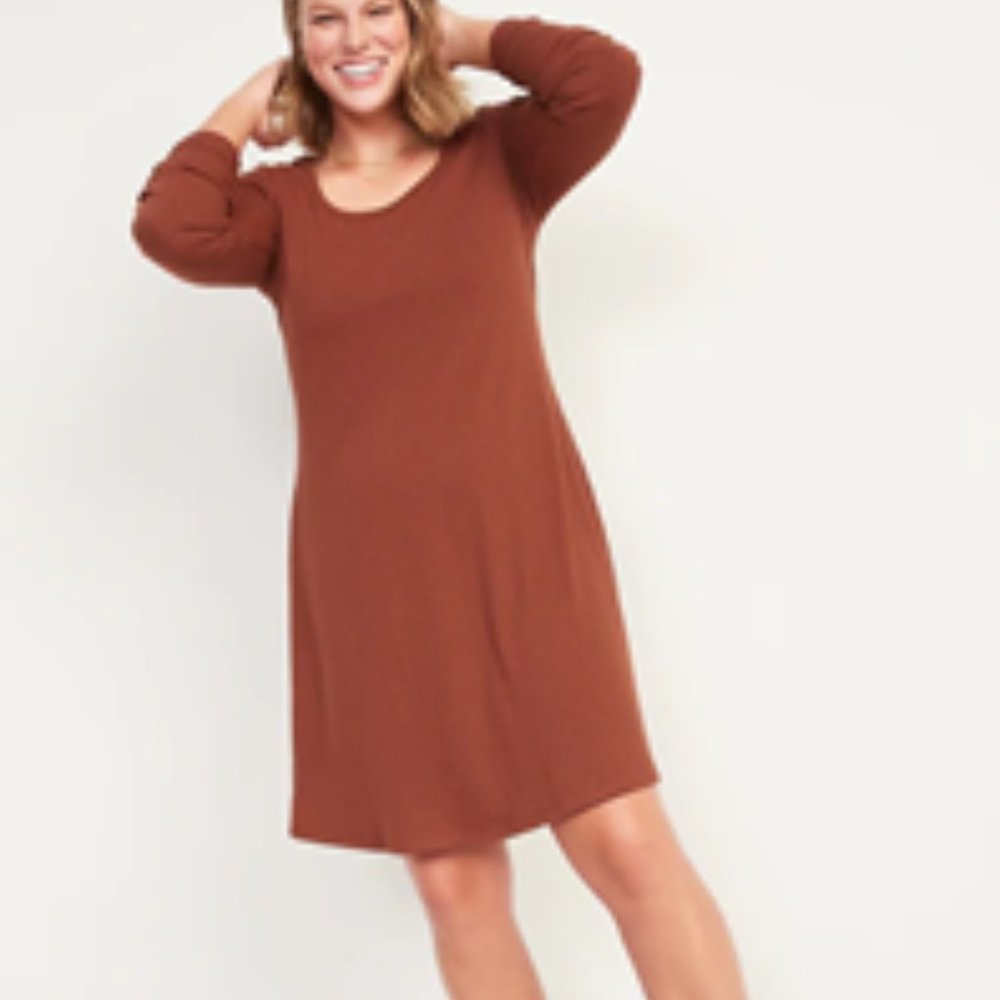 Fit & Flare Rib-Knit Long-Sleeve Mini Dress for Women